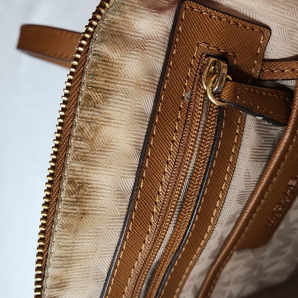 Michael Kors Saffiano Leather Cindy Dome Satchel in Peanut - Picture 11 of 12